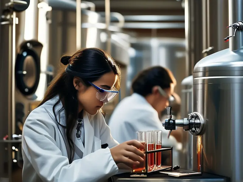 酿酒工程专业学生在实验室进行酿酒实验