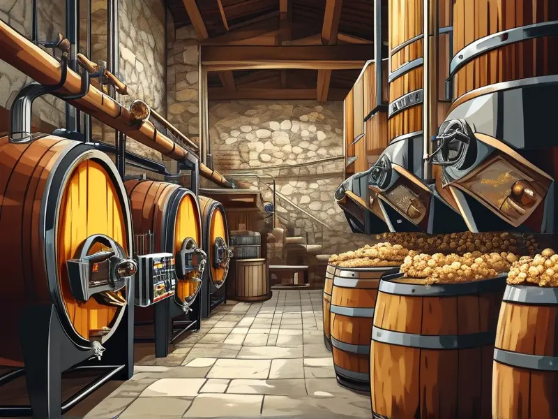 传统与现代酿酒工艺结合的酿酒场景