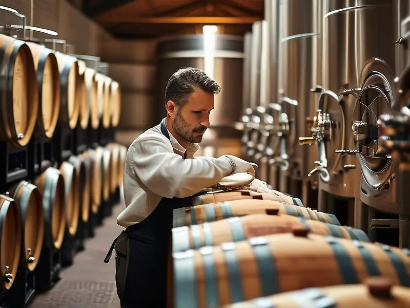 酿酒师在酒厂检查发酵过程