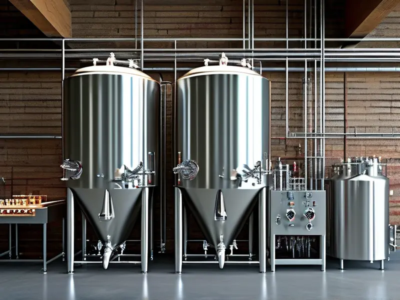 现代酿酒设备展示，不锈钢发酵罐和蒸馏设备