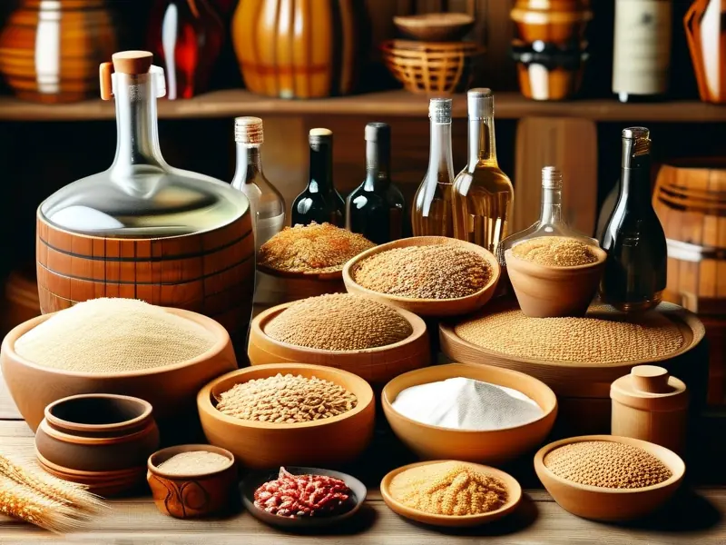酿酒所需的各种材料展示