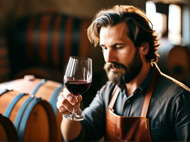 酿酒师在酒厂工作检查酒液品质