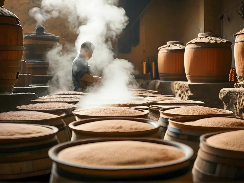 传统工艺白酒酿造过程实拍图