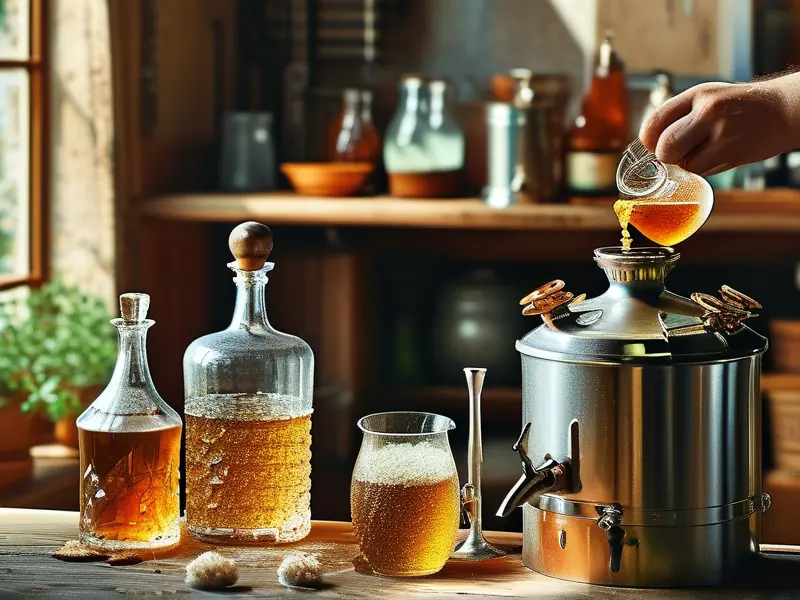 家庭酿造啤酒过程展示：麦芽提取物倒入发酵罐