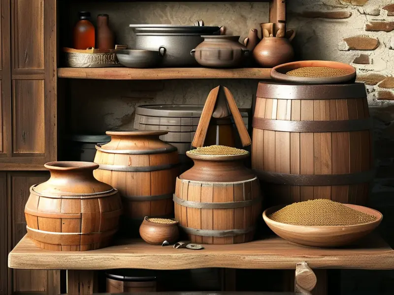 家庭酿酒器具与原料展示