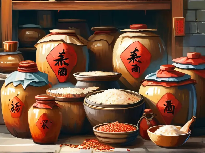 糯米红曲酒传统酿制过程展示