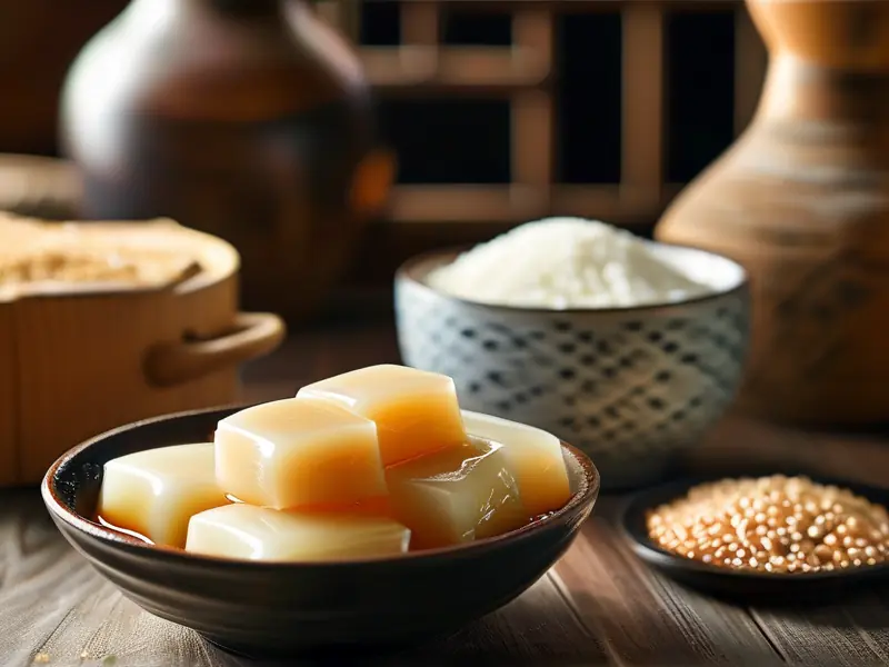 传统方法制作的糯米酒酿成品展示