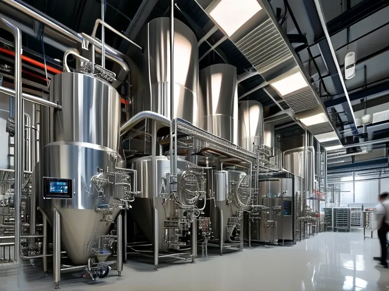现代化啤酒酿造车间生产场景实拍图