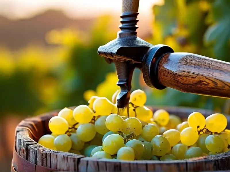 葡萄压榨过程展示传统酿酒方法