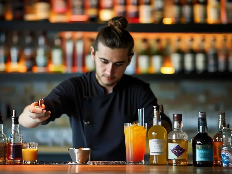 专业调酒师在权威调酒培训学校示范调酒技巧