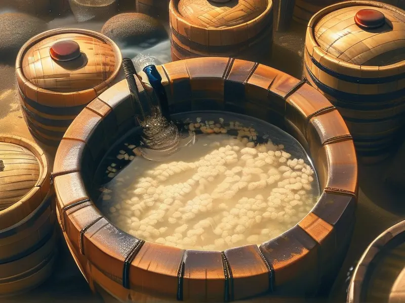 日本清酒传统酿造工艺展示图