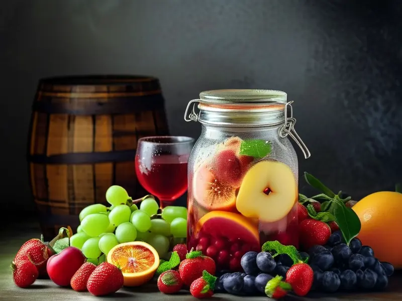 制作水果酒的材料和工具展示