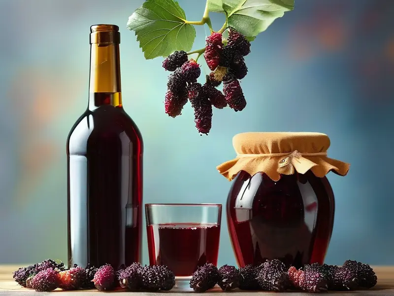 桑葚酒酿制原料与成品对比展示