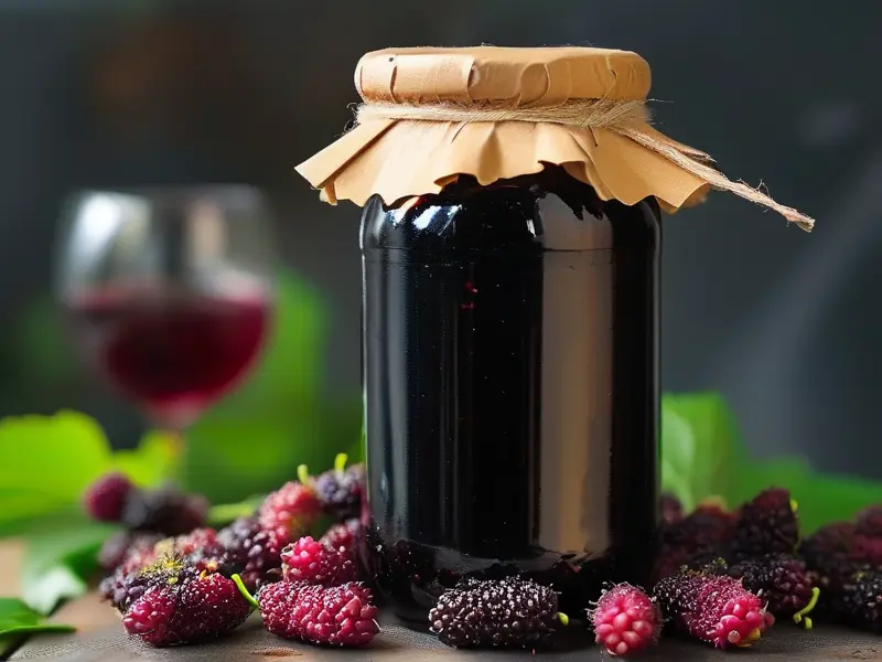 新鲜桑葚与自制桑葚酒对比图