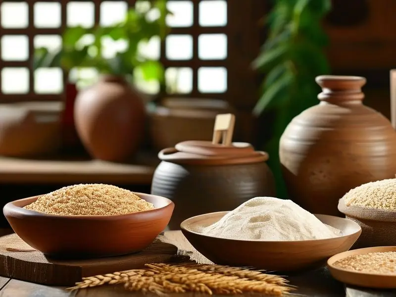 传统烧酒酒曲原料混合过程实拍图