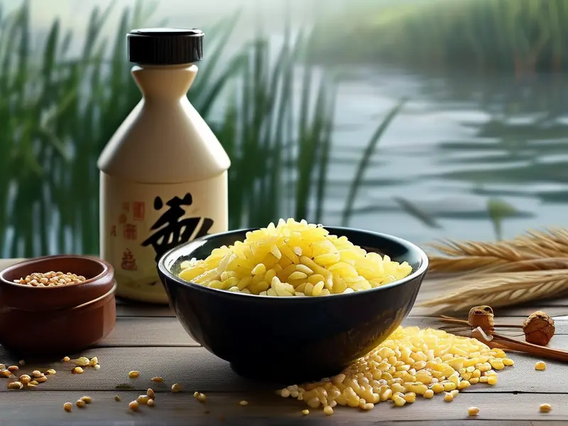 麝香酒米成品展示及原料摆放