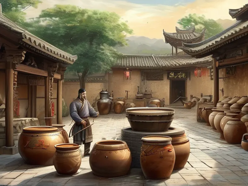 中国古代传统酿酒工艺场景复原图