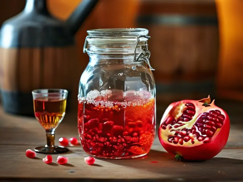 家庭自制石榴酿酒材料准备与发酵过程实拍