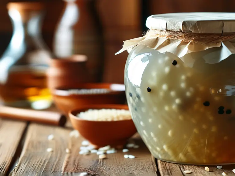 甜酒曲与糯米发酵过程实拍图