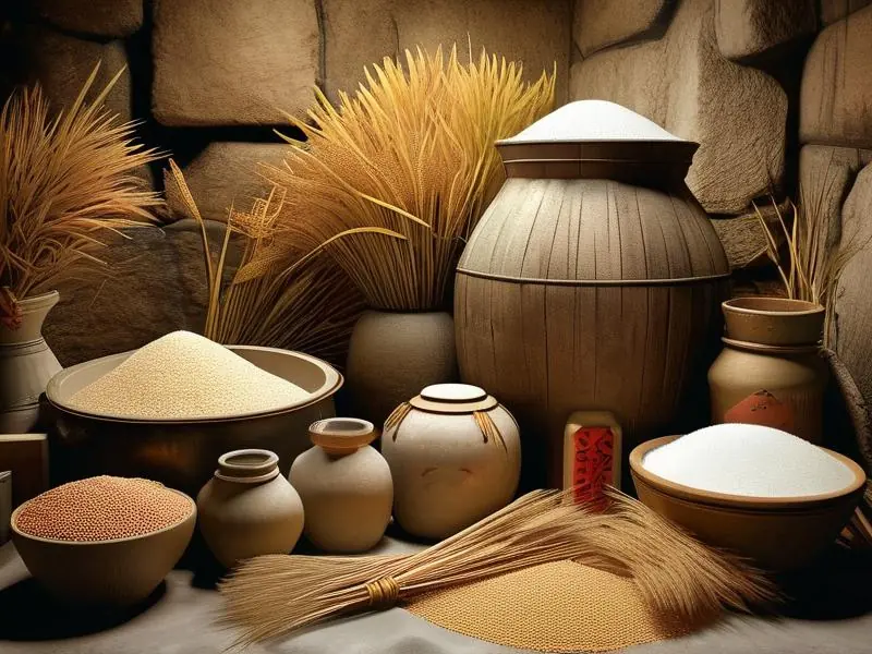 五粮酿造浓香型白酒原料与酿造工具展示