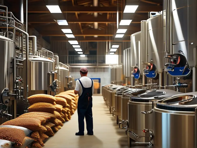 现代酿酒工厂内部操作场景