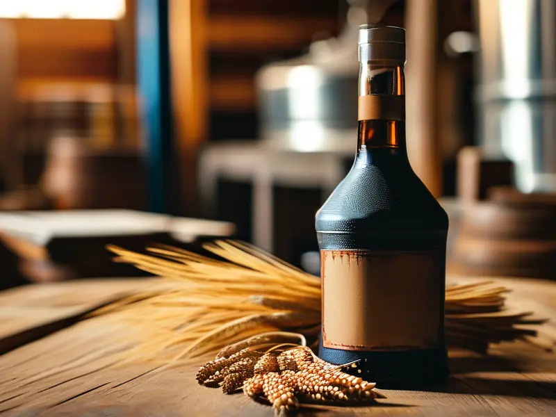 纯粮酿造的酒和原料展示