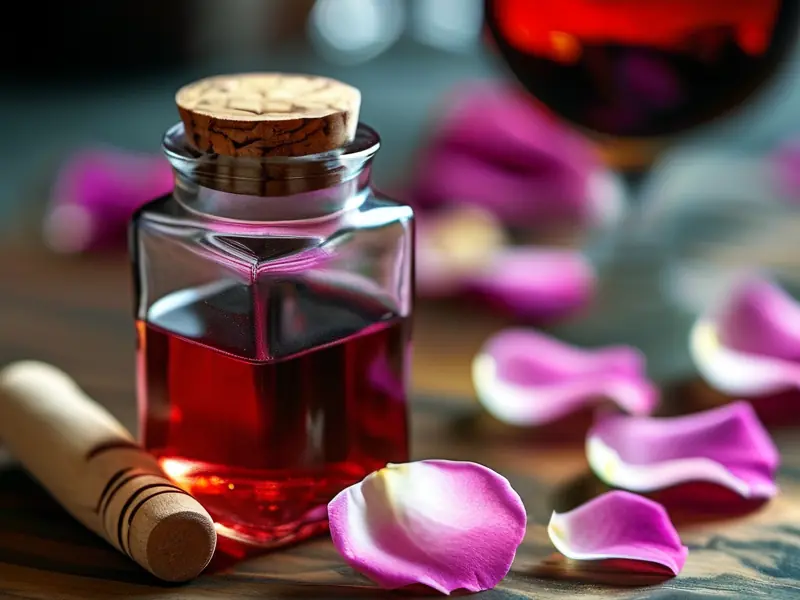 新鲜玫瑰花酒制作原料与容器展示
