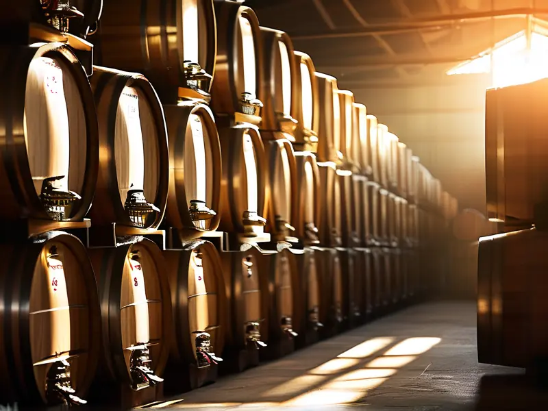 轩尼诗酿酒厂内部橡木桶排列