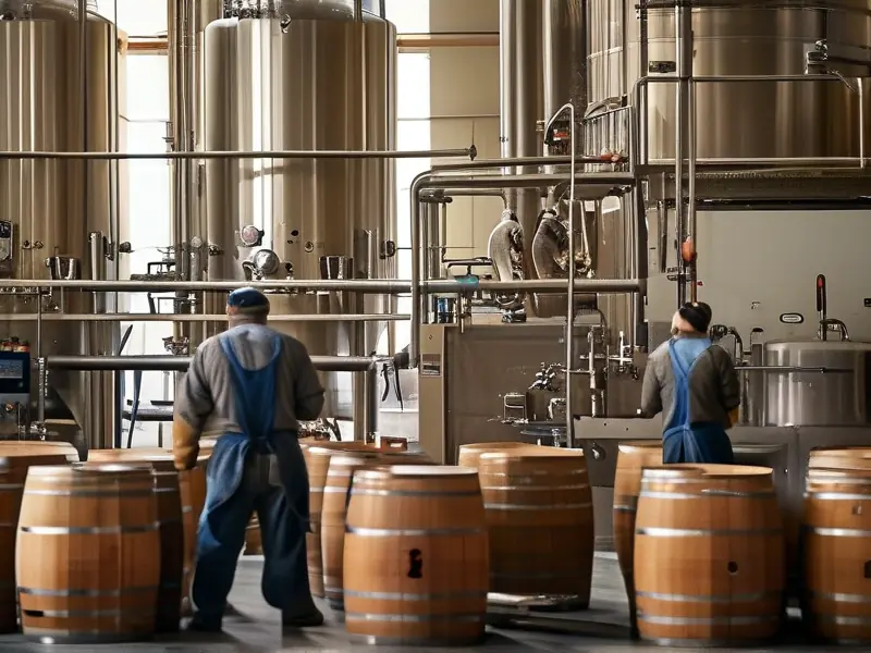 洋酒蒸馏与陈酿工艺实景图
