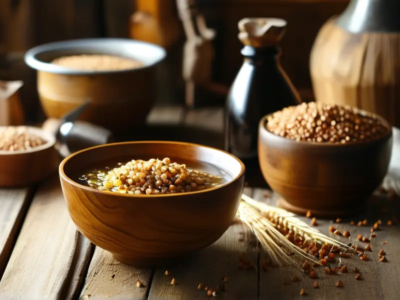 荞麦酒与原料展示图