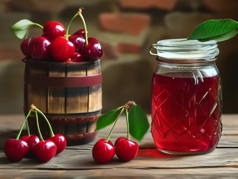 家庭自制樱桃酒原料与成品对比示意图