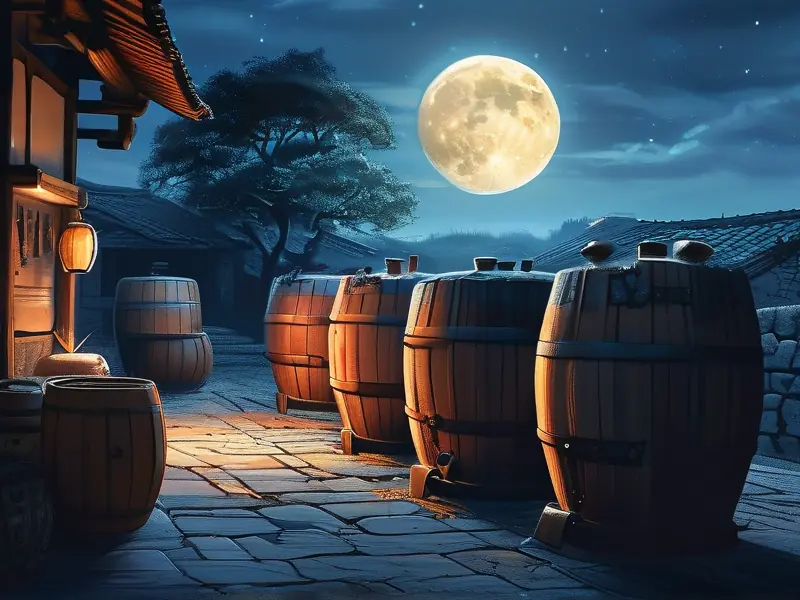 月光下传统酿酒工艺展示