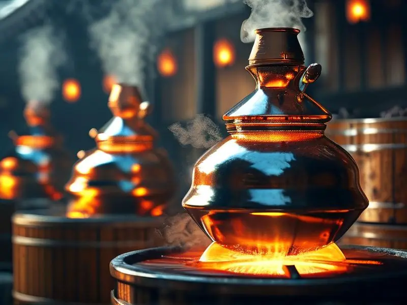 传统蒸馏器蒸馏70度高度酒过程