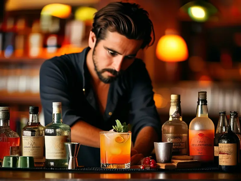 专业调酒师调制鸡尾酒现场展示