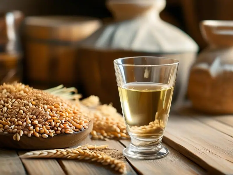 纯粮酿造白酒与粮食原料展示