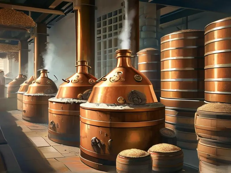 传统白酒蒸馏车间工作场景