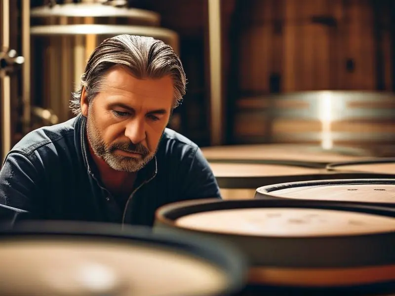 酿酒师检查发酵酒液过程