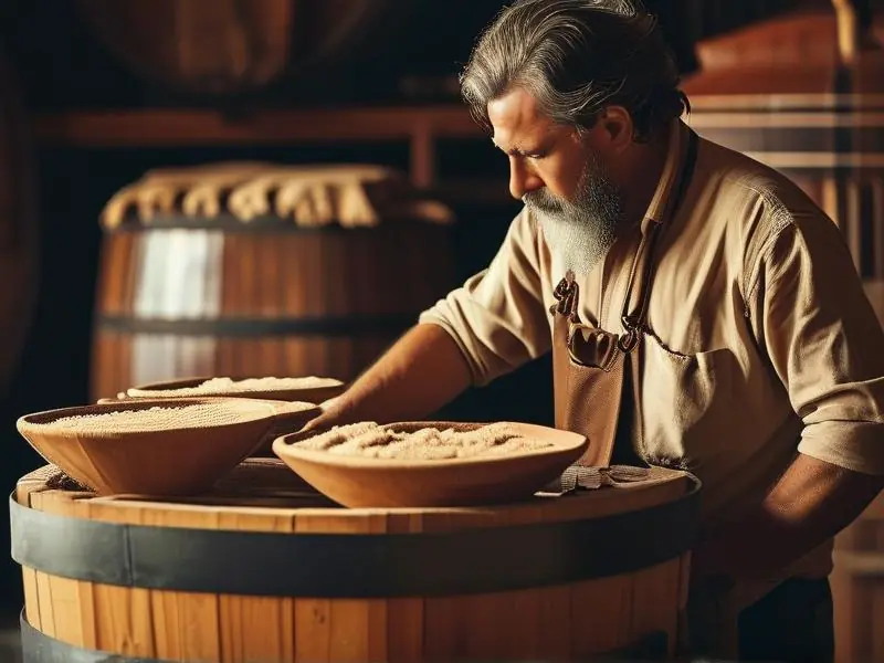 酿酒师检查发酵中的苦酒