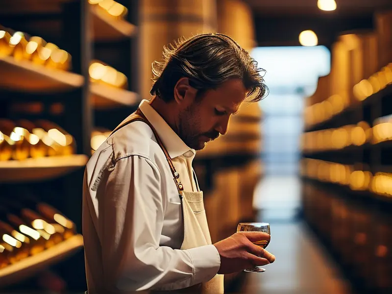 酿酒师检查储存中的自酿白酒