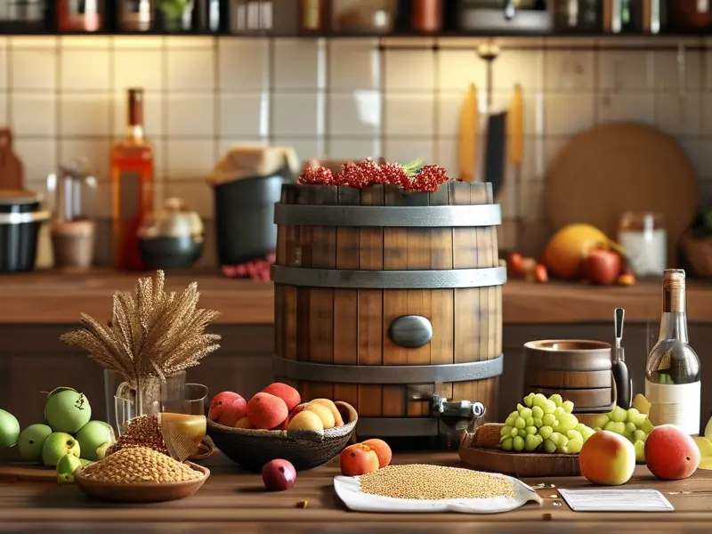 家庭酿酒工具和原料展示