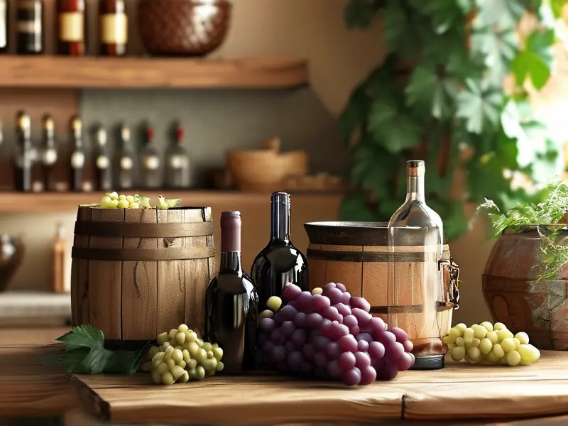 自家酿制葡萄酒的工具与材料展示