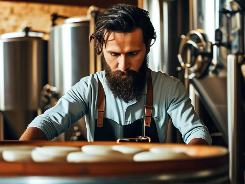 酿酒师检查白酒发酵过程