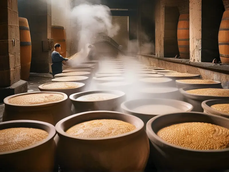 白酒固态法酿造过程中的窖池发酵与蒸馏操作实景