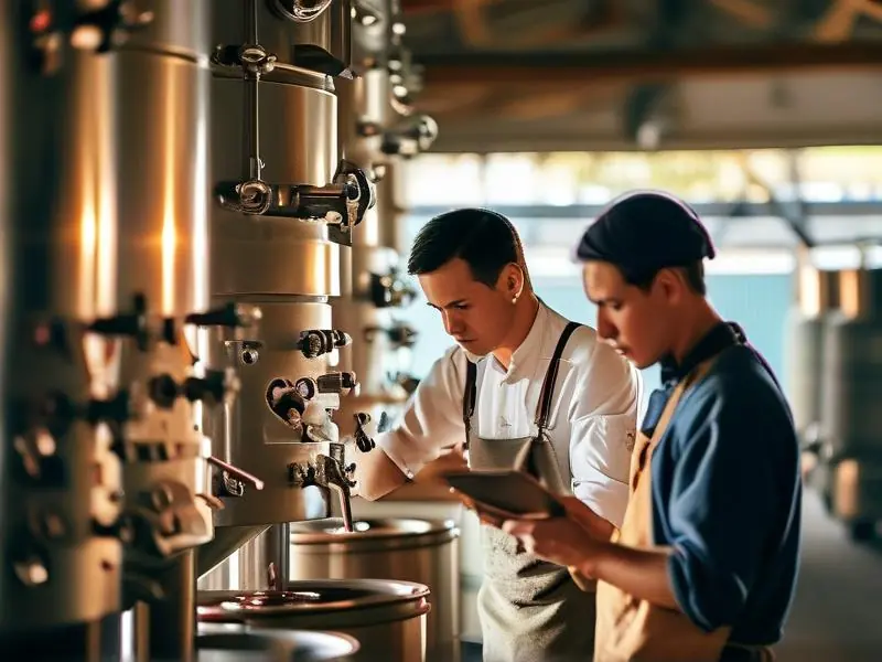 白酒酿造班学员实操蒸馏技术场景