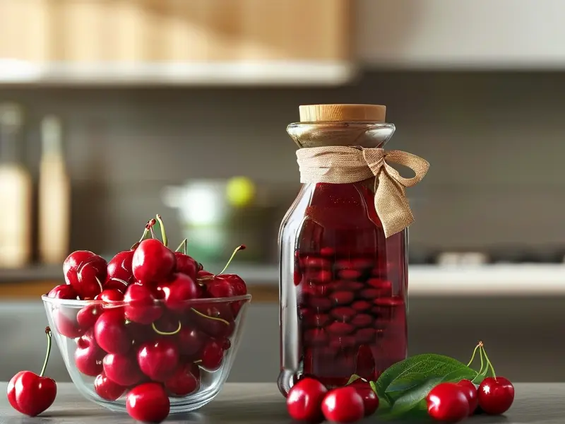 自制车厘子酒原料与成品展示