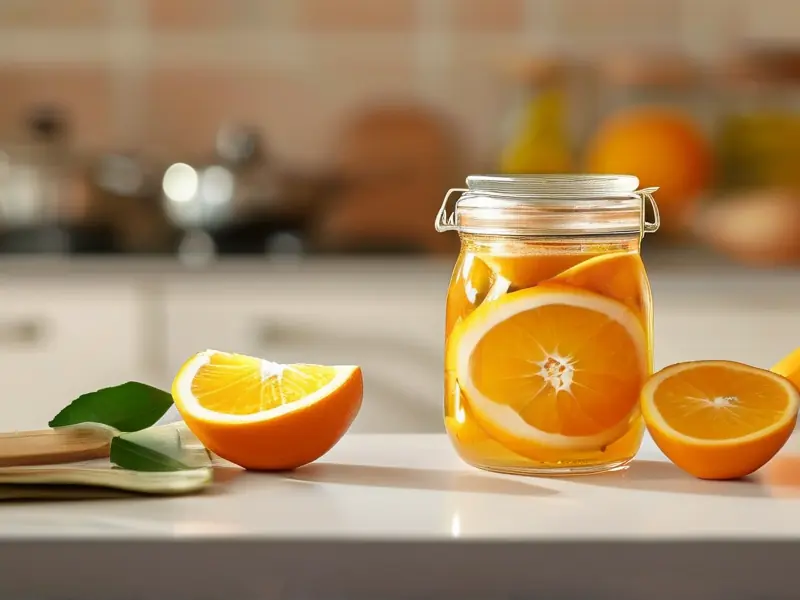 橙子酿酒原料准备与发酵容器示意图