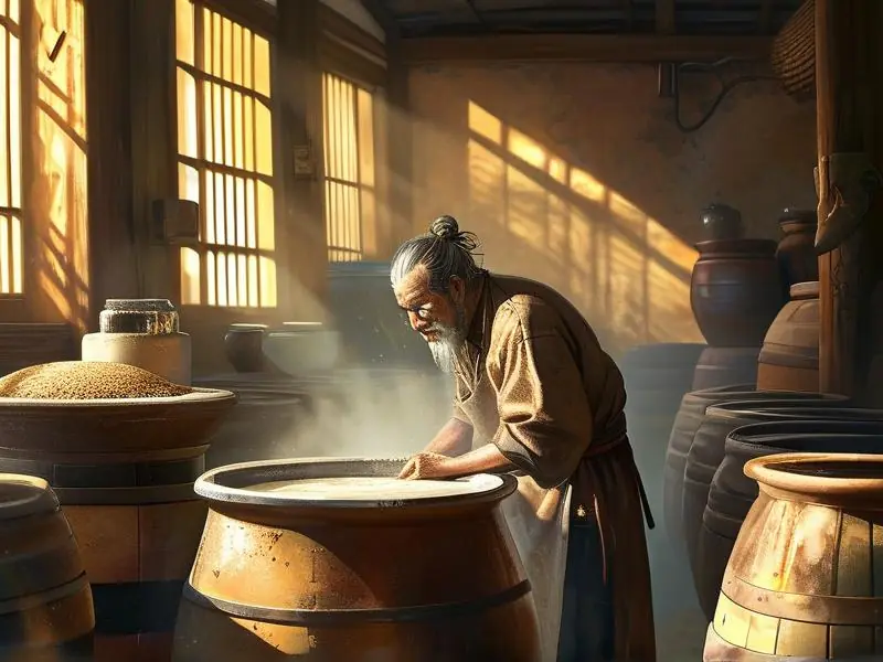 传统工艺古法酿酒实际操作场景