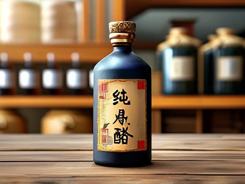 纯粮酿造白酒瓶身标准号标签展示