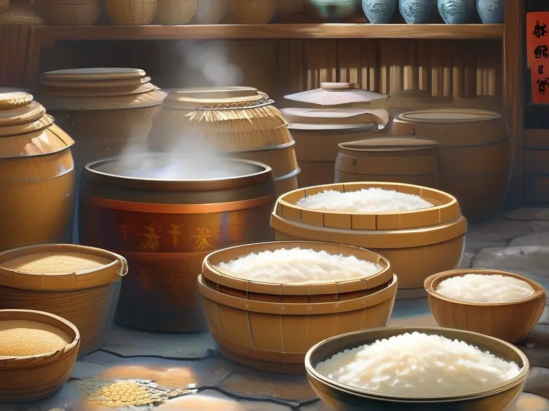 大米酿酒五个步骤示意图