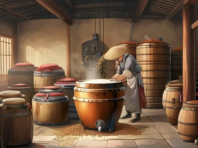 古法酿造纯粮白酒的传统工艺展示